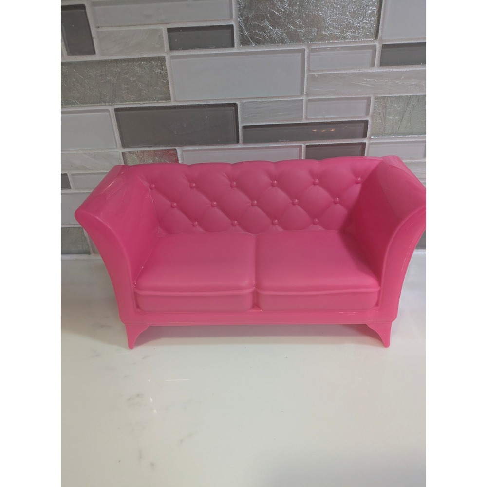 Barbie Pink Dollhouse Sofa Couch Furniture Accessory Tufted‎ Back Plastic